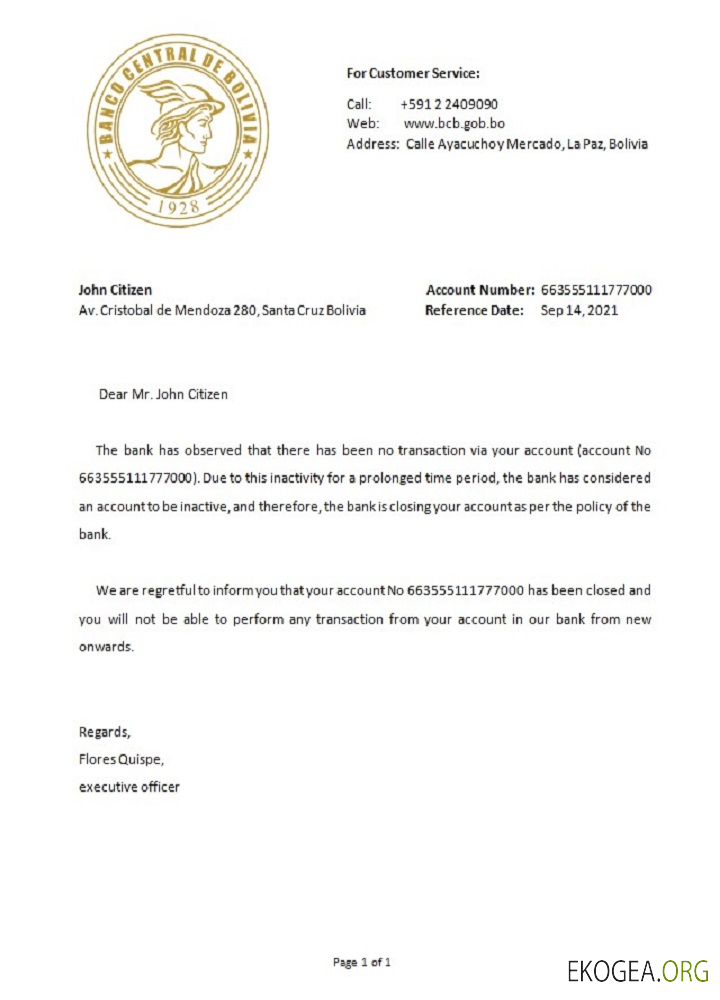 Bolivia , Banco Central de Bolivia , référence de clôture